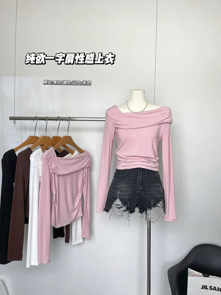 

Однотонные удобные высококачественные женские винтажные Топы с длинным рукавом, Осенние Топы для девушек, тонкая футболка Y2K, эластичные тонкие футболки