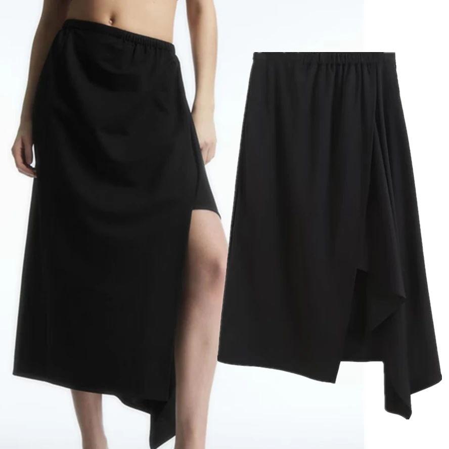 

Elmsk Fashion Ladies Irregular High Waist Skirt Casual Simple Commuter Cotton A-line Midi Skirt Women