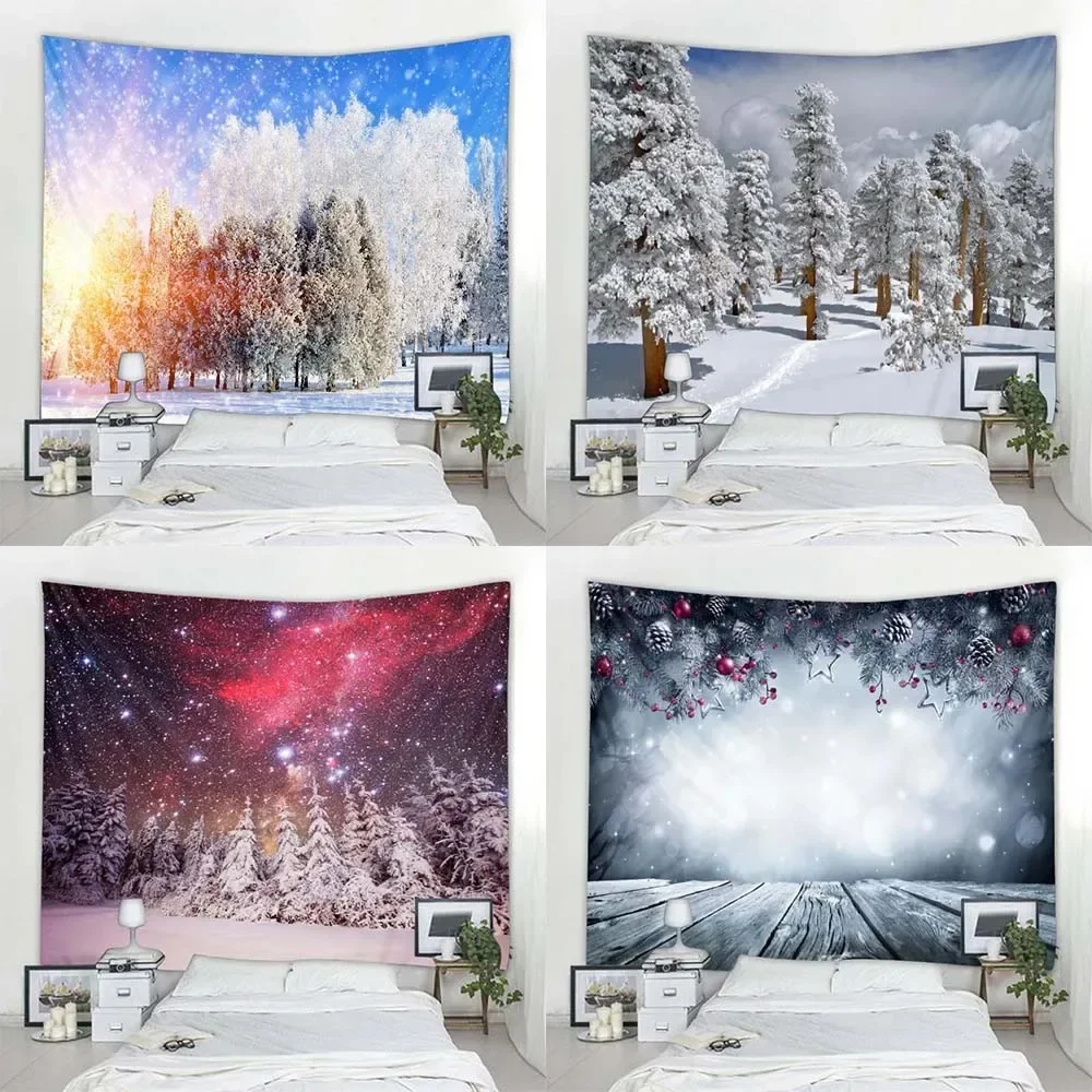 Christmas Snow Forest Decorative Tapestry Home Living Room Bedroom Wall Decoration