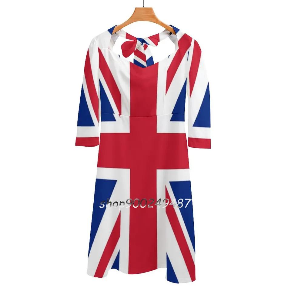 knee length dresses for ladies Plus Size Union Jack Dress / Long Sleeve Dress with Pockets / Sizes 2XS main image 1