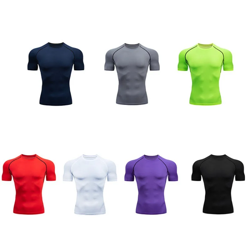 

Fashion Men Running Compression Tshirts Quick Dry Soccer Jersey Fitness Tight Sportswear Gym Sport Short Sleeve Shirt Breathable