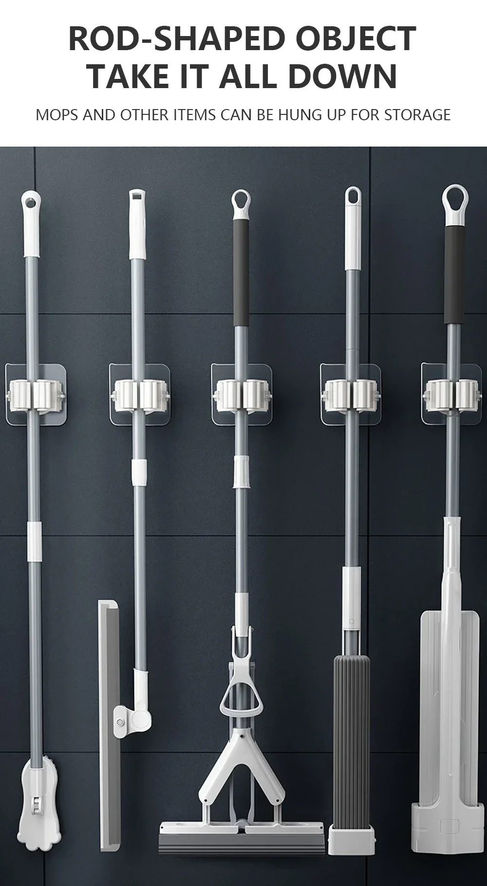 Home Mop Storage Rack Bathroom Suction Hanging Pipe Traceless Hooks Wall Mounted Mop Organizer Holder Waterproof Broom Hanger