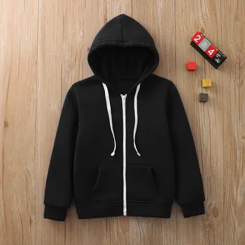Kids Zip Up Hoodies Autumn Solid Color Drawstring Boys Girls Sweatshirt Pocket Long Sleeve Casual Tops Children's Clothing 2