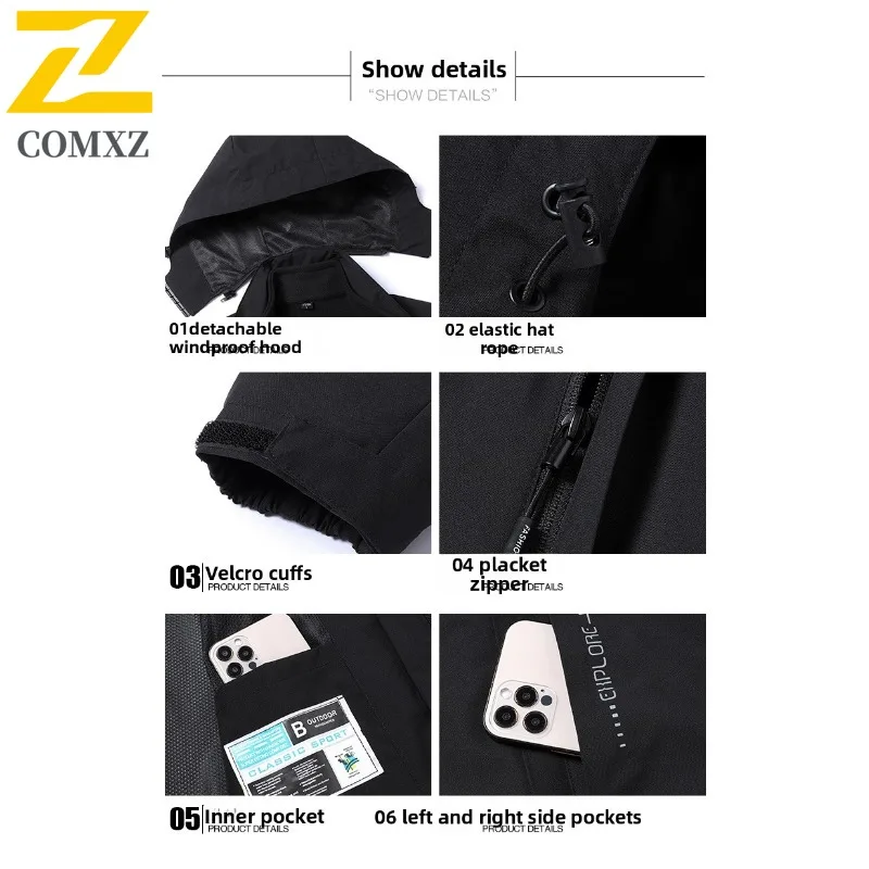 COMXZ Men Outerwear 3 in 1 Winter New Windproof Waterproof Travel Climbing Rainproof Coat 2025 Hiking Wear Resistant Warm Jacket