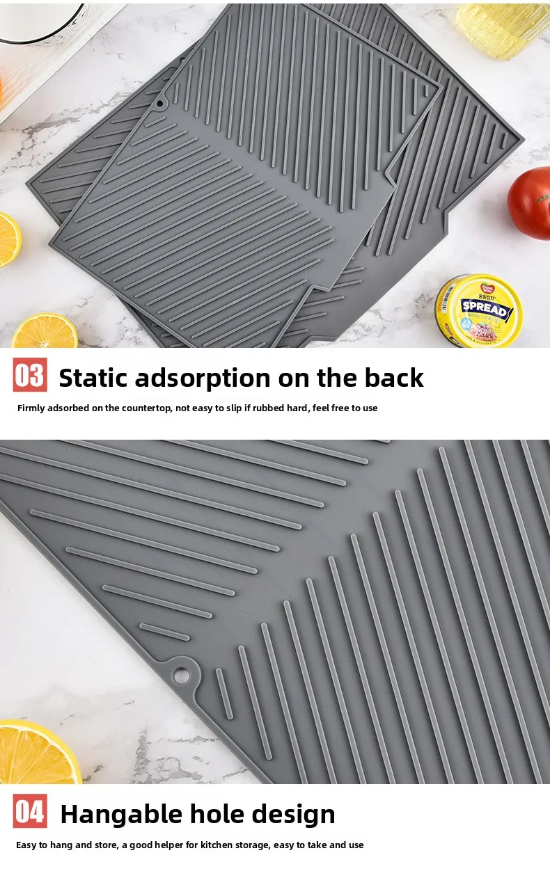 Geschirrtrocknungsmatte – Silikon-Trockenunterlage für die Küchentheke, rutschfestes Abflusspad, hochtemperaturbeständiges Küchenhelfer – Detail 10