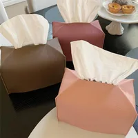 Tissue Box Cover Refined PU Leather Foldable Tissue Box Holder - Decorative Holder/Organizer for Bathroom Vanity Countertop 2