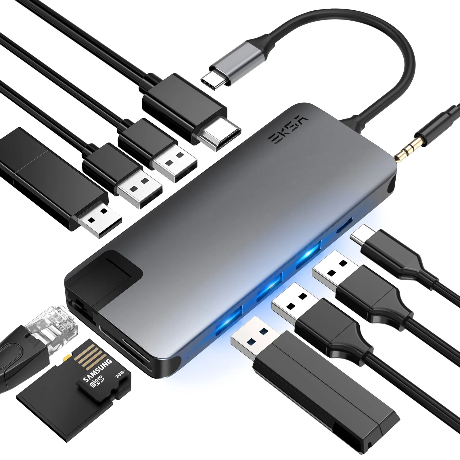 

New USB C HUB Type C to 4K HDMI-compatible USB 3.0/2.0 RJ45 PD 100W Adapter for MacBook Pro Air 12in1 USB C Splitter HUB Dock
