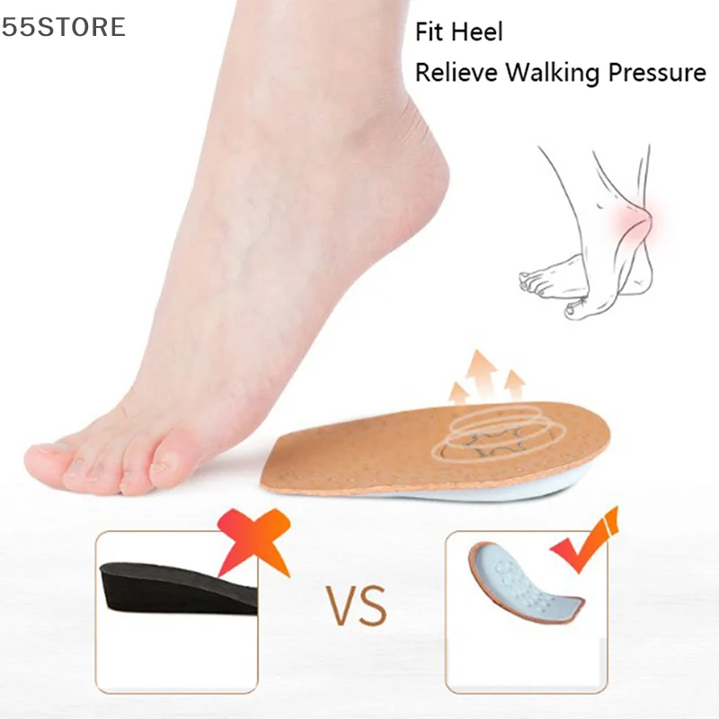 Unisex Soft Insole Heel Support Lift Insert Shoe Pad Height Foot Cushion 2Pcs