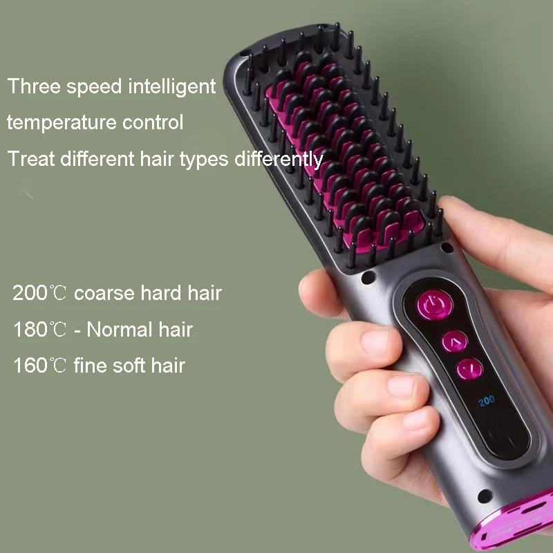 

Portable Hair Straightener Hot Comb Anti-scalding Ceramic Hair Curler USB Charge Electric Straightening Comb Curling Hairbrush