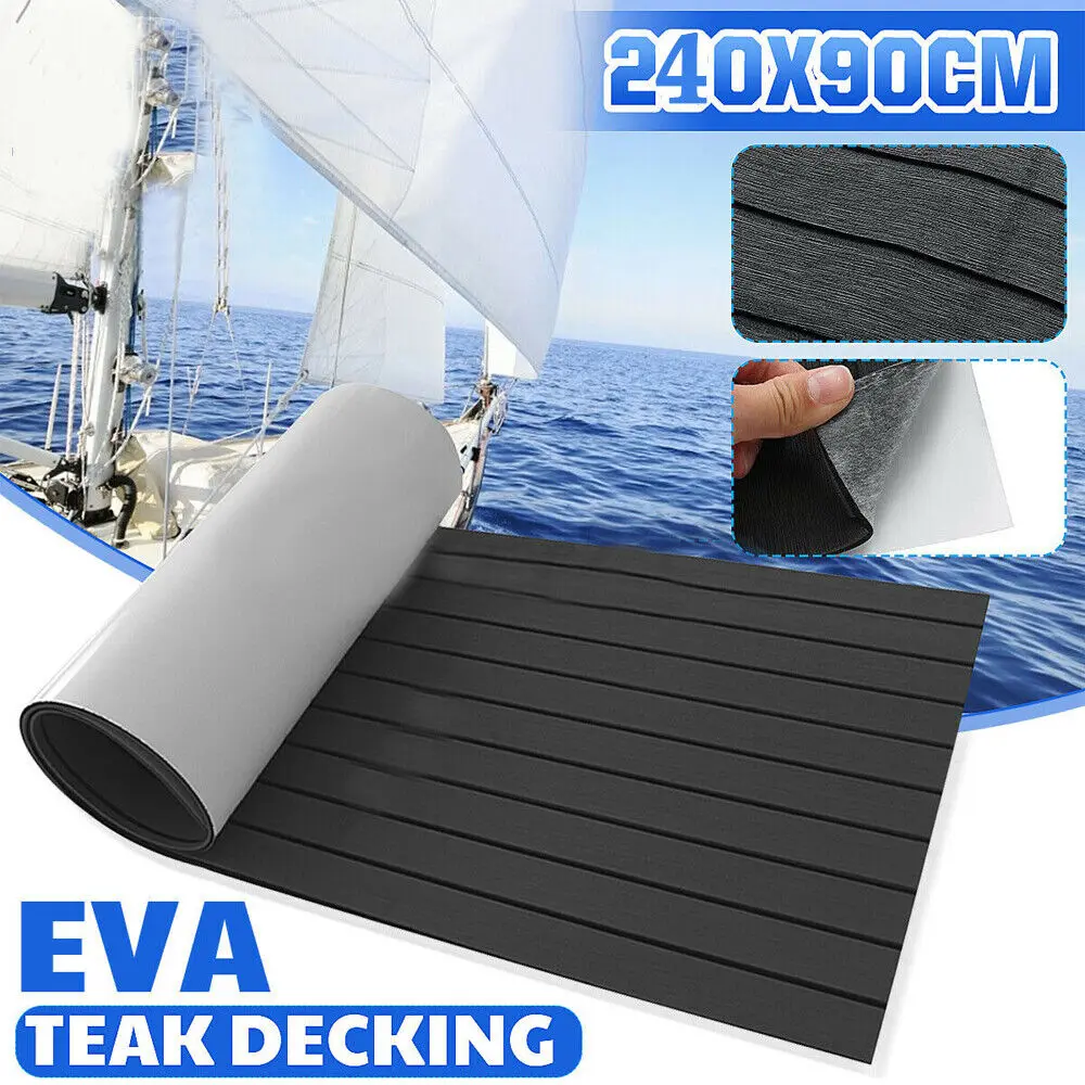 

Matte EVA Foam Boat Deck Flooring, Marine Mat, Yacht Accessories, Self Adhesive Cushion, Light Dark Grey With Black Stripe