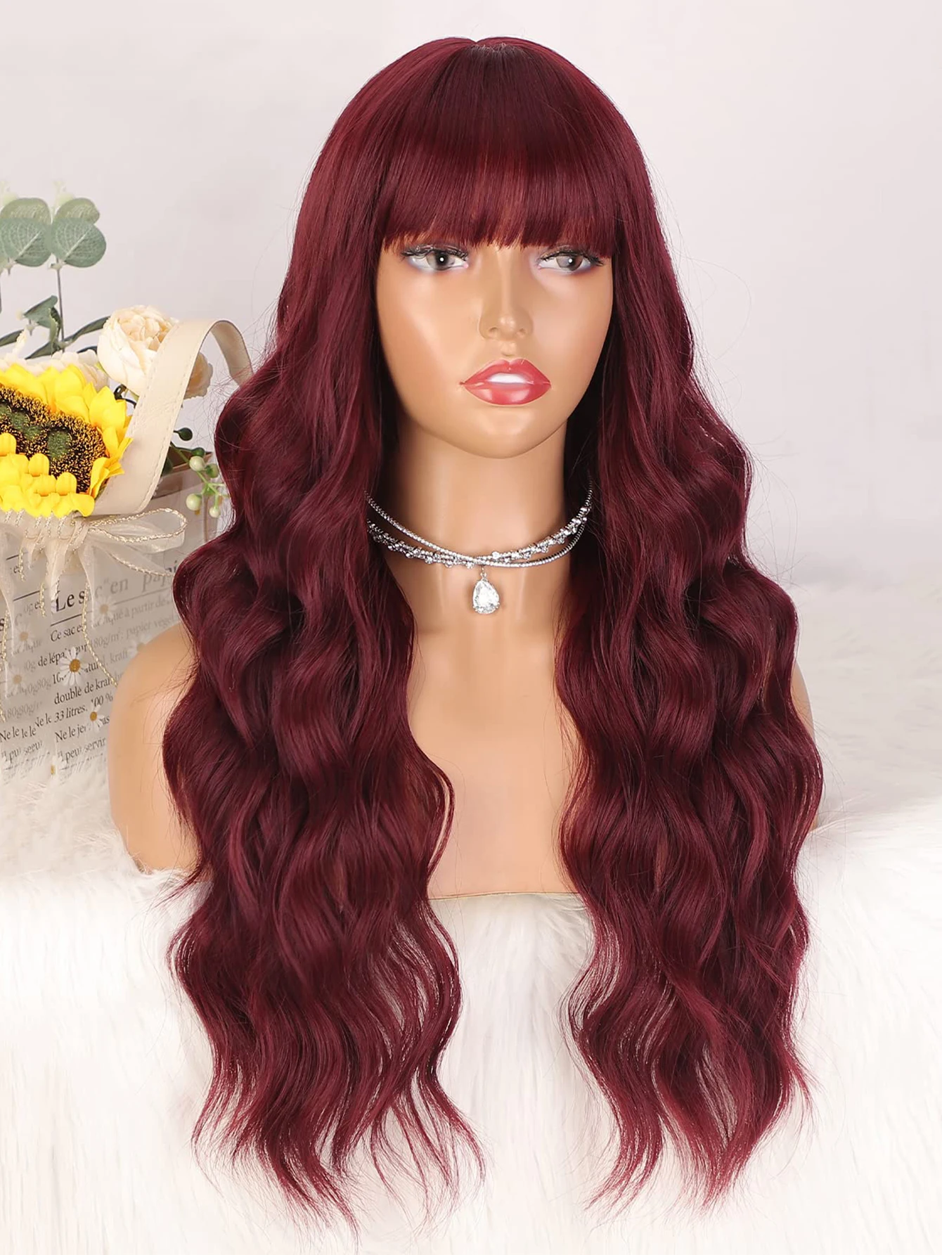 Red Synthetic Wavy Wig for Daily Cosplay Party