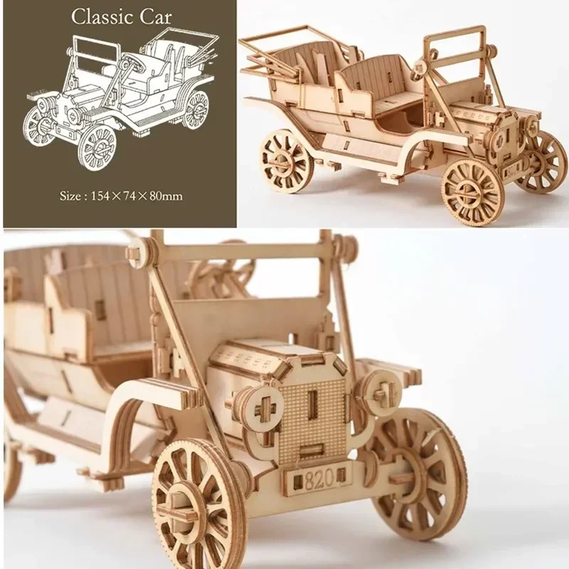 Wooden 3D Puzzle Toy Assembly Kit - DIY Sailing Ship, Train, and Airplane Desk Decor