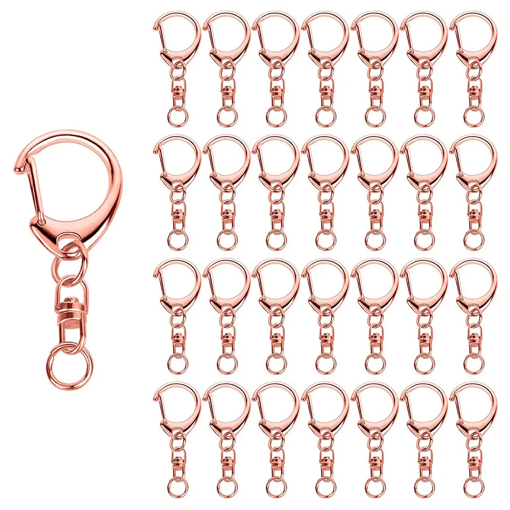 

50 Pcs Rose Gold Keychain Spring Snap Key Ring with Chain and Jump Rings DIY Key Chain Parts for Craft Hanging Buckle