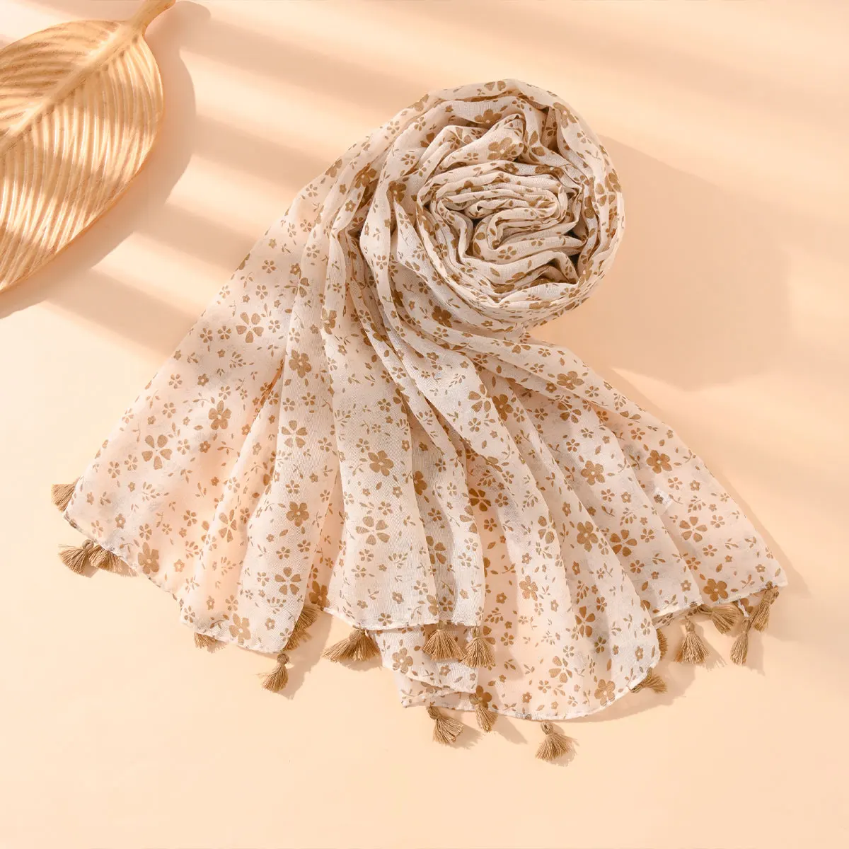 Luxury Brand Floral Tassel Viscose Shawl Lady High Quality Pashmina Print Hijab and Wraps Foulard Muslim Sun Protection Scarf