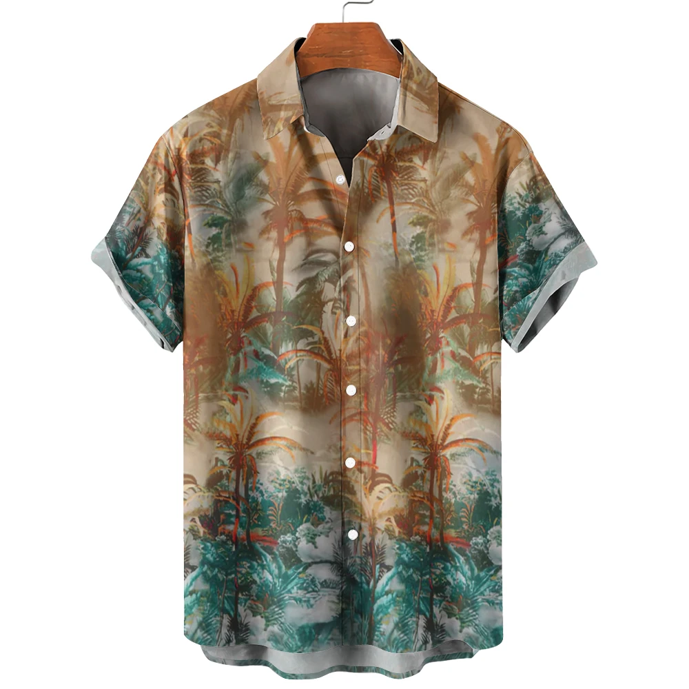 

Summer Men'S Short Sleeve Shirtstreet Vacation Hawaiian Beach Style Coconut Tree Graphic Print Design Button Up Clothing