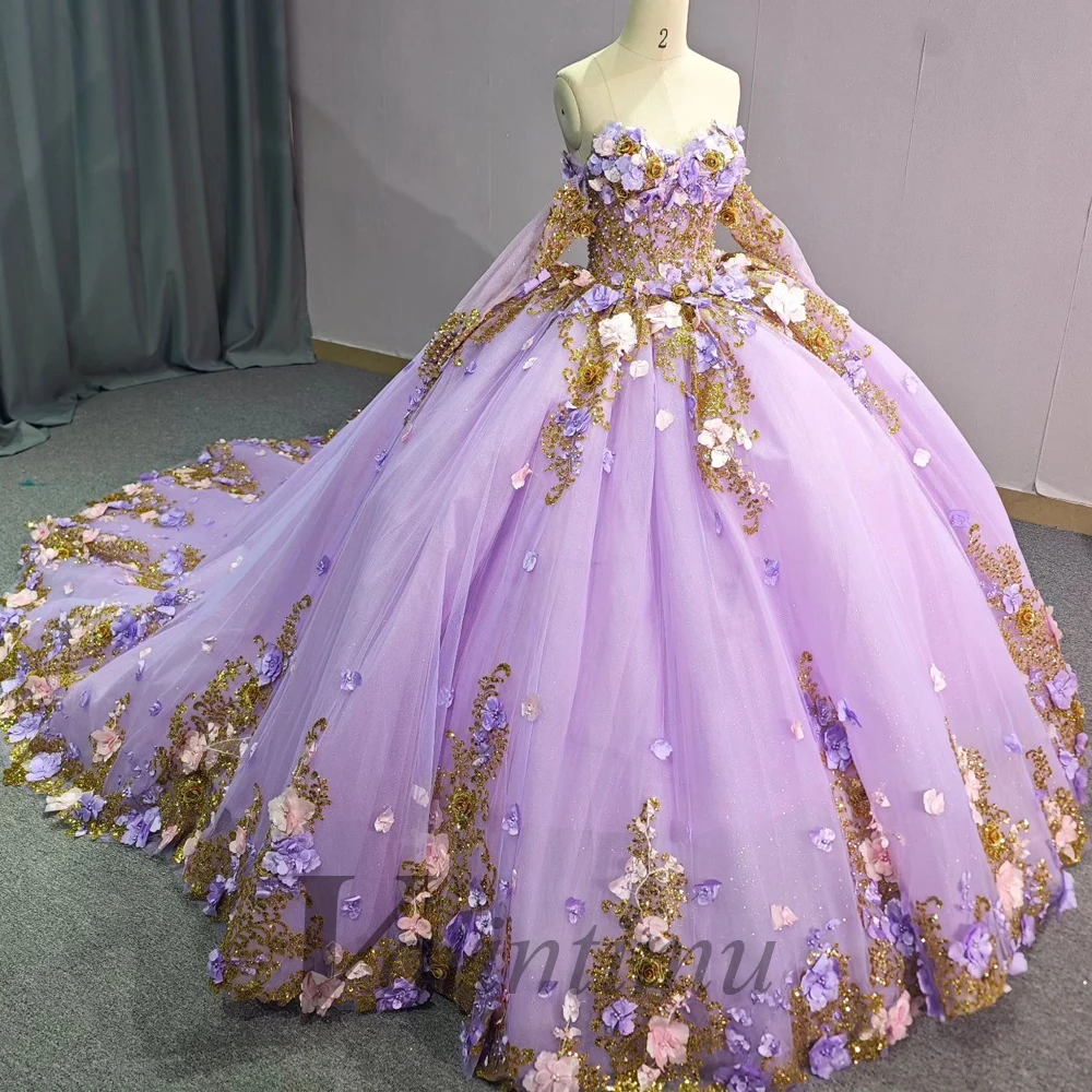 Valintimu Sweetheart Quinceanera Dress for Girl Detachable Sleeves 3D Appliques Princess Dress Customized