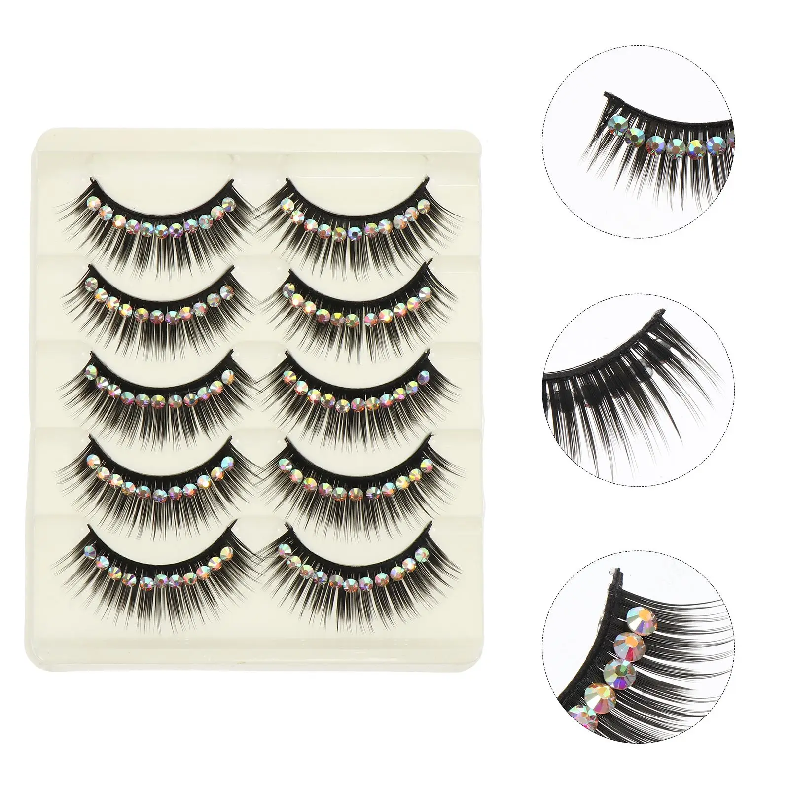 

5Pair False Eyelash Thick Exaggerated False Eyelash With Diamond Stage Performance False Eyelash For Party Fashion Show Cosplay
