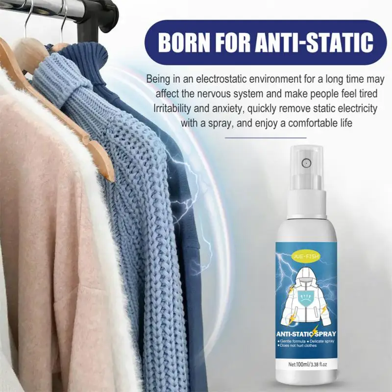 Static Spray for Clothes Anti Static 100ml Cling Remover Spray Starch for Ironing Clothes Odorless Remover Wardrobe