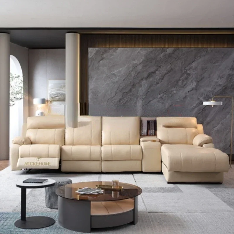 

Sofá reclinable eléctrico inteligente, sillón funcional de cuero genuino, Cama en forma de L, asiento seccional Convertible S