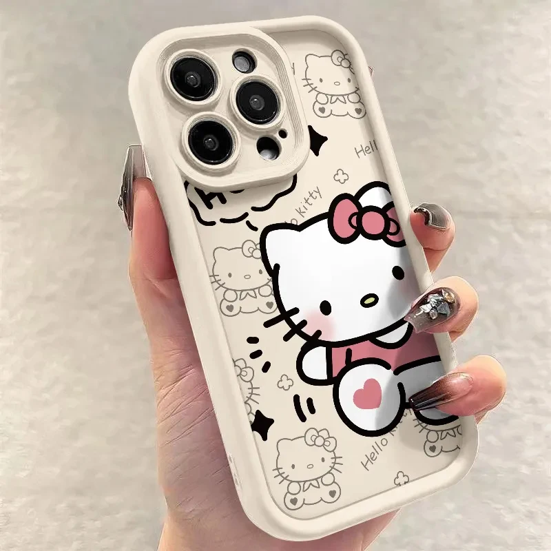 Sanrio-funda de teléfono de Hello Kitty para Iphone, 15, 14, 13, 11, 12 Pro Max Plus, X, XR, XS, 7, 8 Plus, Y2k, regalo transparente de silicona anticaída