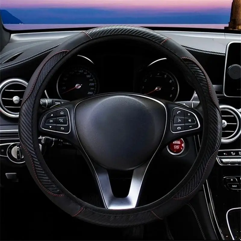 Breathable Anti-Slip PU Leather Car Steering Wheel Cover - 38cm Auto Interior Accessory