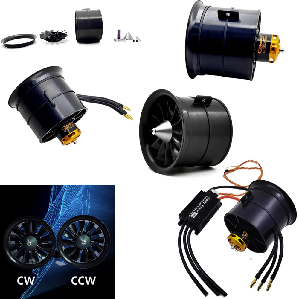 70mm 12 Blades Ducted Fan EDF Unit CW CCW With 6S QF3027 2200KV Brushless Motor and 100A ESC For RC AIRPLANE DRONE |