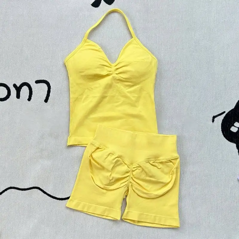 Women Gym Suit Clothes Longline Strappy Top Bras Seamless High Waisted Shorts Sports 2PCs Fitness Suit Running Workout Yoga Set - Image 7