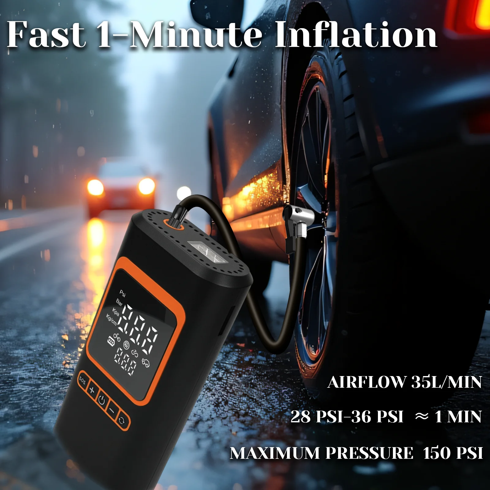 2-in-1 Air Pump & Car Jump Starter, 6000mAh Battery, 600A Peak Current, for Cars/Motorcycles/Bikes/Balls
