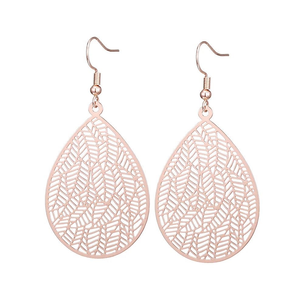 Modeschmuck, Damen-Geschenke, leichte Kupferplatte, geschnitzt, hohle Wassertropfen-förmige Blätter-Ohrringe, geeignet für den täglichen Gebrauch – Detail 11
