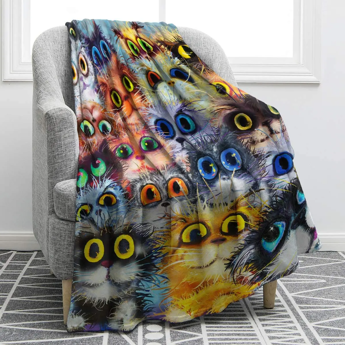 

Multicolor Cats Blanket Kids Adults Fluffy Soft Warm Funny Cat Throw Blankets for Bed Sofa Plush Sheet Bedspread Flannel Cozy