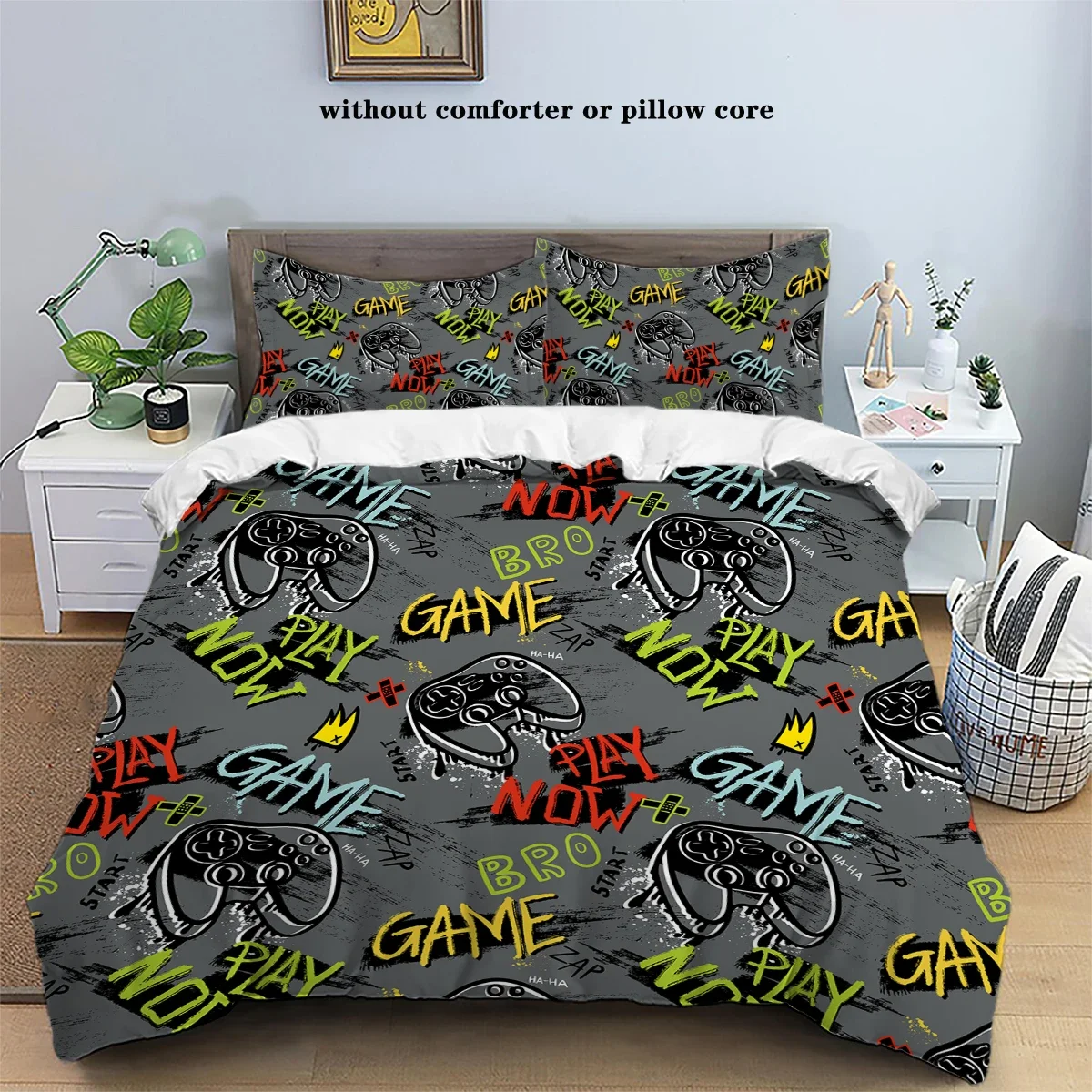 3-piece down duvet cover set with game controller pattern digital printing (1 duvet cover+2 pillowcases, no core) bedding set