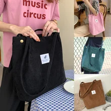 Canvas Bag Women New Corduroy Shoulder Bags Fashion Outdoor Leisure Shopping Bag Girl Travel Party Organizer with Button Handbag