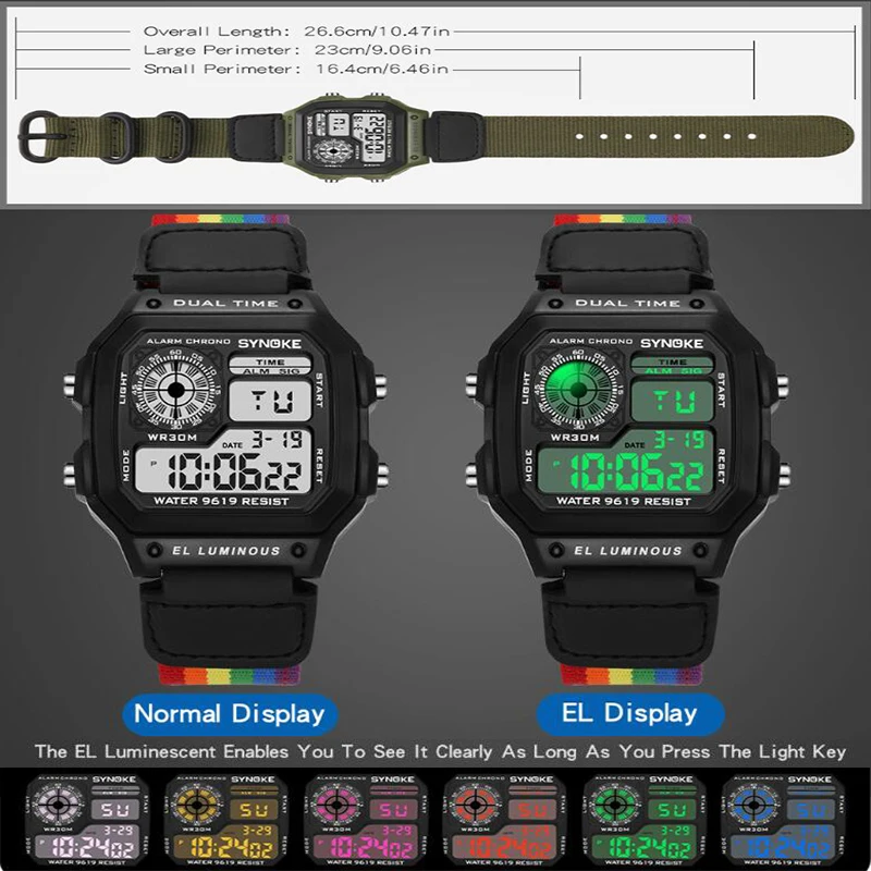 Synoke Shockproof Men's Sport's Watch Fashion 30M Waterproof Swimming Digital Wristwatch Colorfully Led Light Male Alarm Clock 5