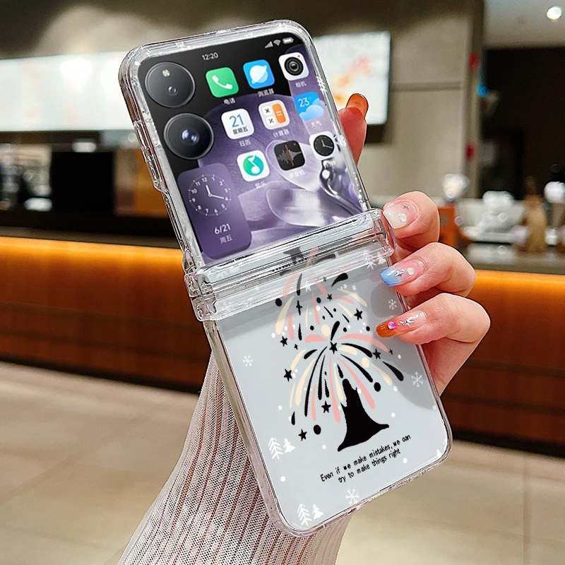 Christmas Pattern Transparent Shockproof Phone Case - Hard PC Clear Folding Cover
