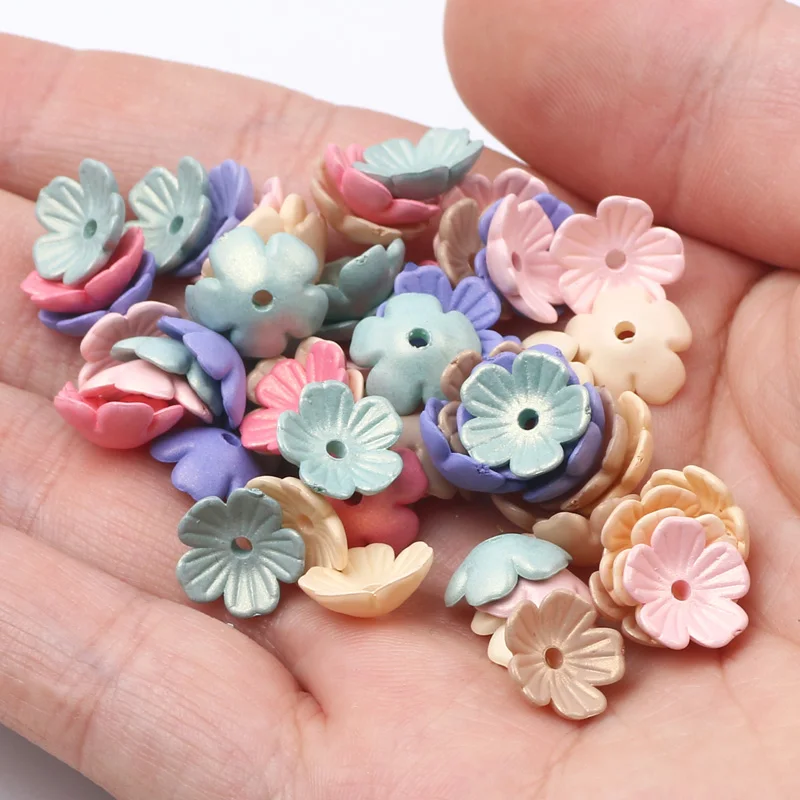 50/100/200pcs Colorful Flower Acrylic Spacer Beads Frosted Spacer Bead Cap for Jewelry Making DIY Bracelet