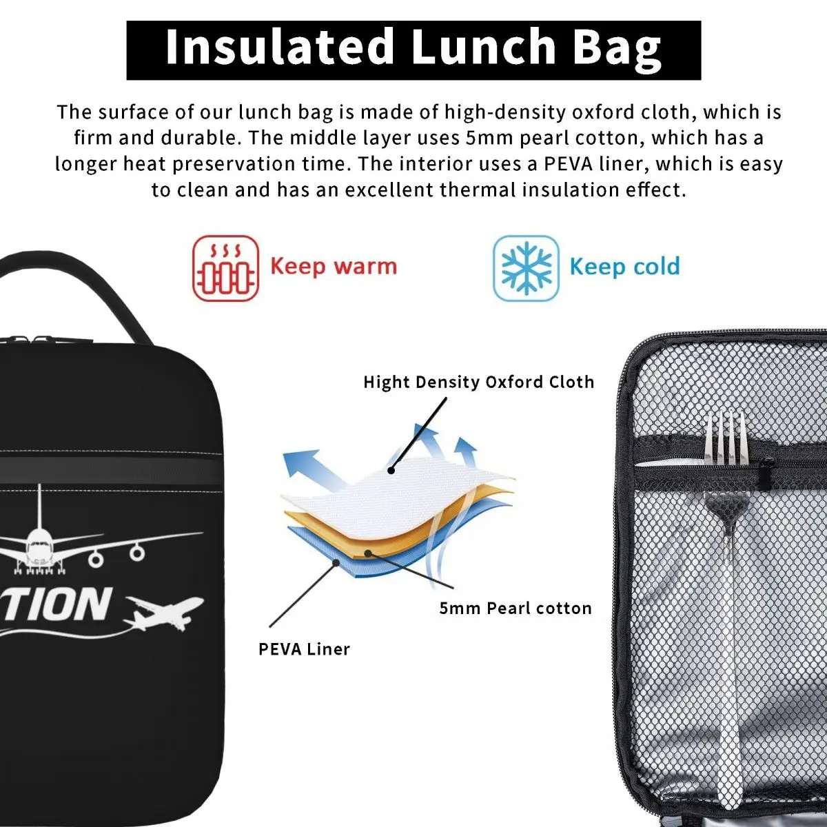 Aviation Lover Resuable Lunch Box Leakproof Airplane Pilot Aviator Air Fighter Thermal Cooler Food Insulated Lunch Bag School