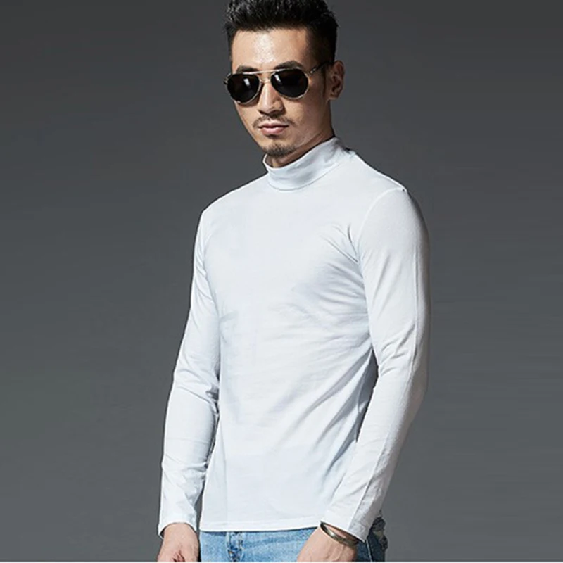 

High Quality Men's Casual Slim Turtleneck Long Sleeve Tops Pullover T-Shirt Solid Color Thin Cotton Autumn Men's Bottom Shirt