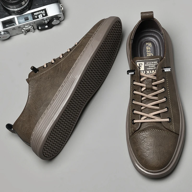

Genuine Leather Men Casual Shoes Designer Luxury Brand Lace Up Skateboard Sneakers Italian Men's Shoes Mocassins Plus Size 47