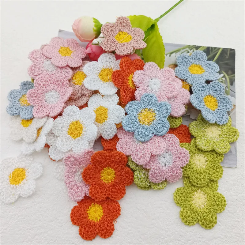 

140Pcs 3.5CM Woolen Yarn Embroidery Flowers Patches Appliques Non-Woven Badges for Hair Accessories Scrapbook DIY Craft