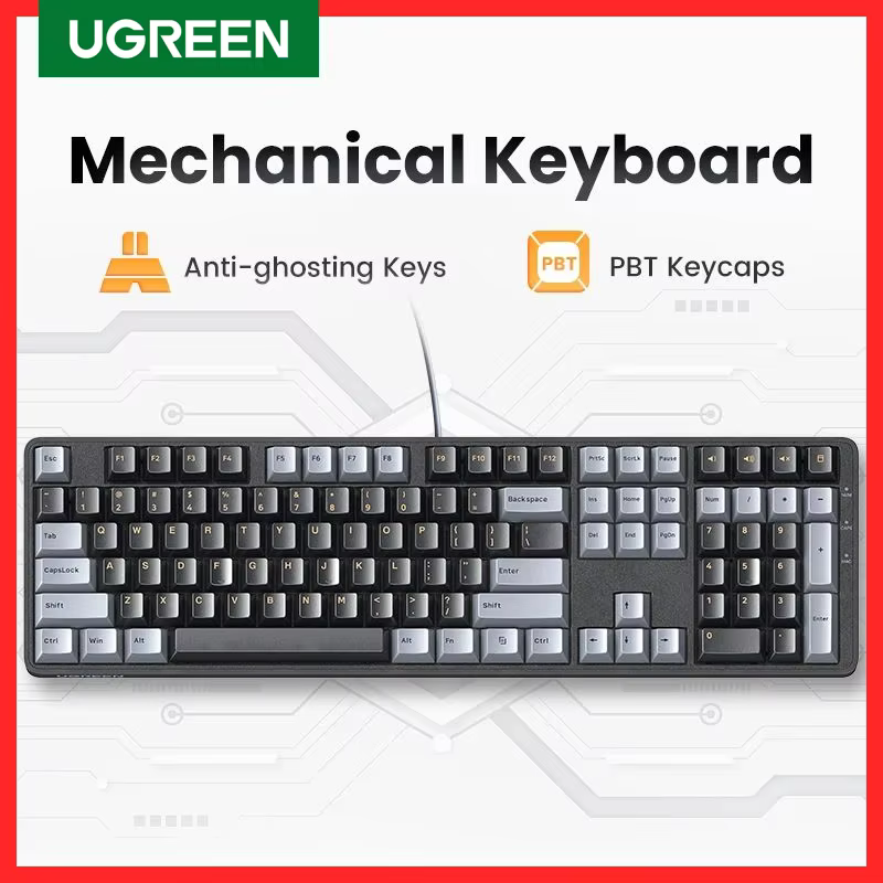 UGREEN Mechanical Keyboard 108 PBT Keycaps Wired Keyboard Red Switch Russian/Korean/EN for Desktop Laptop Windows Mac OS Gaming