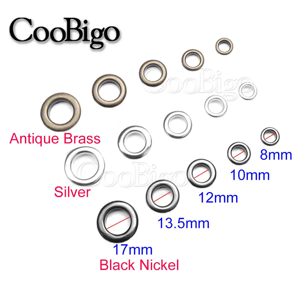 Eyelet Grommet Ring Eyelet Grommet Ring Kit Grommet Eyelet Kit 100Sets Metal Grommets Eyelets for Leathercraft DIY Shoes Belt Cap Bag Tags Clothes Canvas Sewing Accessories Dia. 8 10 12 13.5 17mm