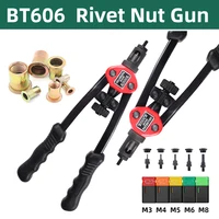 BT-606 Riveter Gun Tool Threaded Hand Rivet Nut Gun M3 M4 M5 M6 M8 Double Insert Manual Double Handle Riveter Tool 200pcs Nuts 1