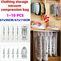 1-10pcs Vacuum Storage Bag Down Jacket Dust Cover Hunging Transparent Space Saving Compression Storage for Storing Clothes 1