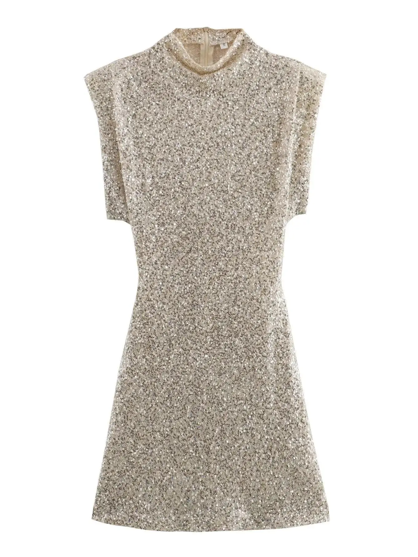 

Women Sequined Sleeveless Dress Summer Elegant Party Evening Mini Dresses