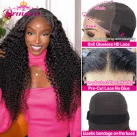 Perruque Lace Front Wig sans colle brésilienne naturelle-Princess Hair, cheveux humains, Deep Wave, pre-plucked, 5x8, pre-plucked, pour femmes 3