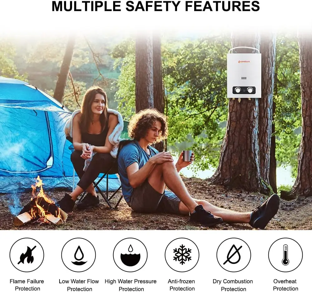 Portable Water Heater 1.5 GPM Tankless Gas Water Heater Outdoor Camping Propane Shower White