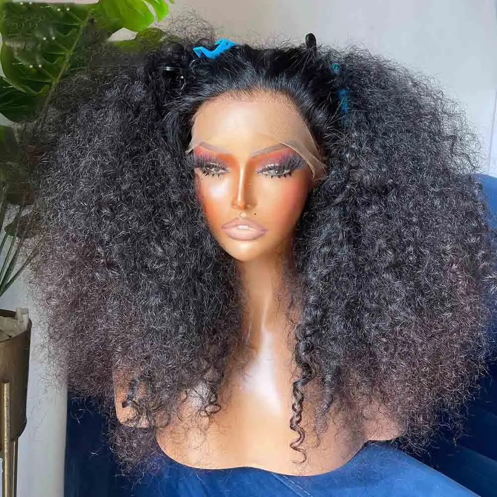

180%Density Soft Natural Hairline Black 26“Long Kinky Curly Lace Front Wig for Women BabyHair Glueless Preplucked Daily Cosplay