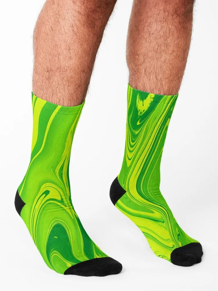 Lime Green Liquid Marble Swirls Socks warm socks golf hiking Socks Man Women's