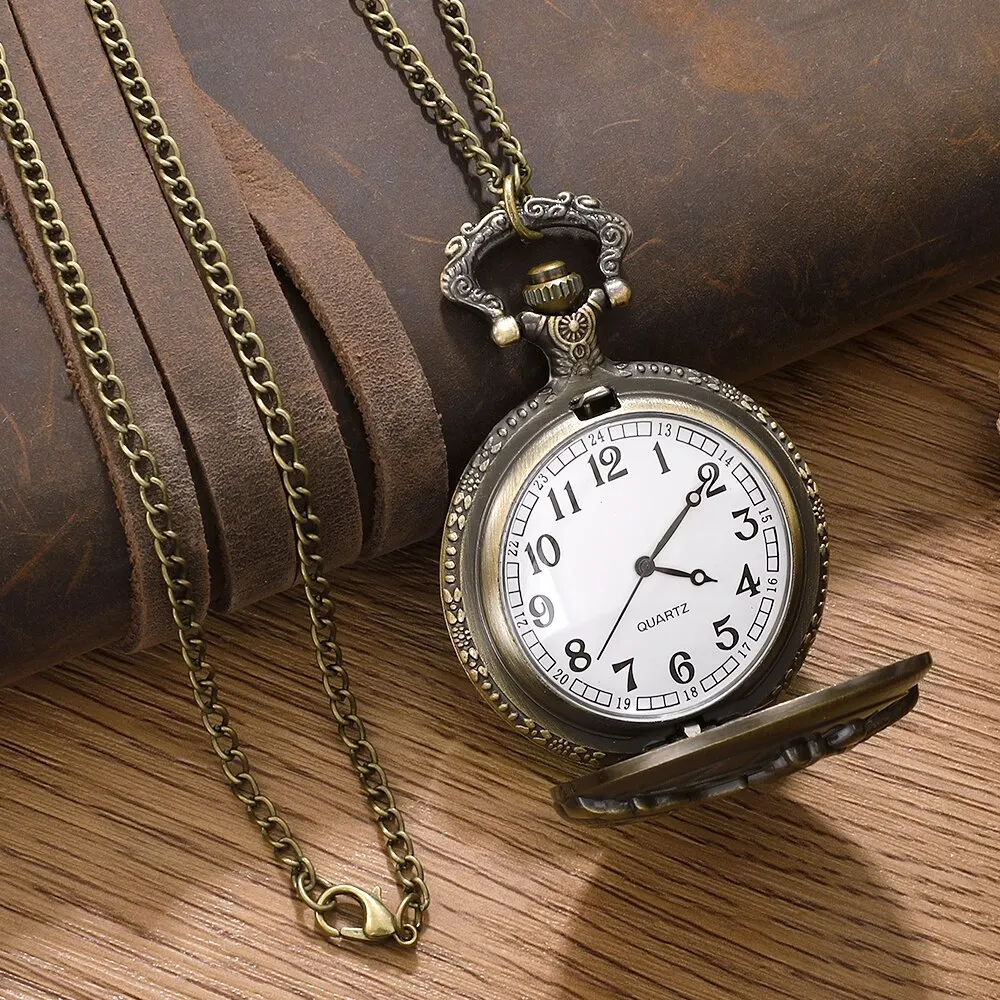 Pocket Watch Retro Motorcycle CAR Pattern Quartz Motorbike MOTO Design Pendant Fob Watch Chain Gifts for Men