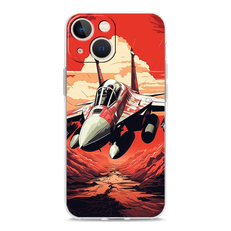 Clear Shockproof Silicone TPU Phone Case with Fighter Plane Design